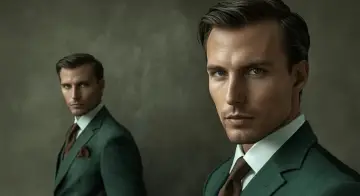 Elegancki mężczyzna w zielonym garniturze i brązowym krawacie. Idealna inspiracja, jaki krawat do zielonego garnituru.